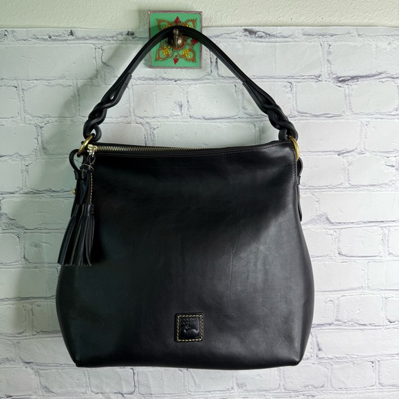 DOONEY & BOURKE Florentine Black Twist Strap Zipper Hobo Bag Purse - Picture 2 of 12